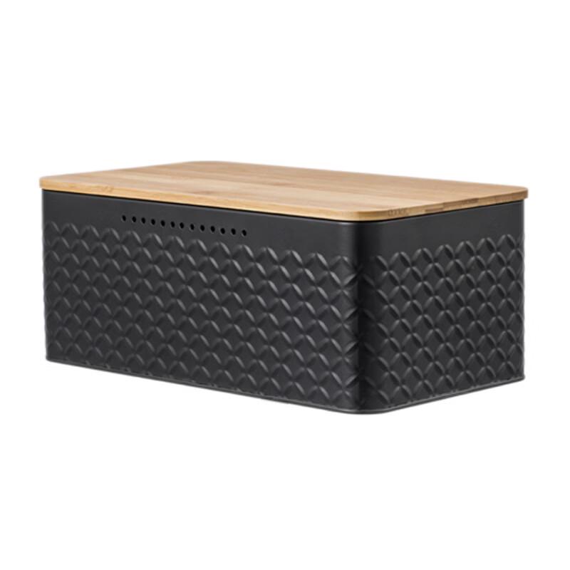 Square Black Bamboo & Carbon Steel Bread Box (2-Pack)