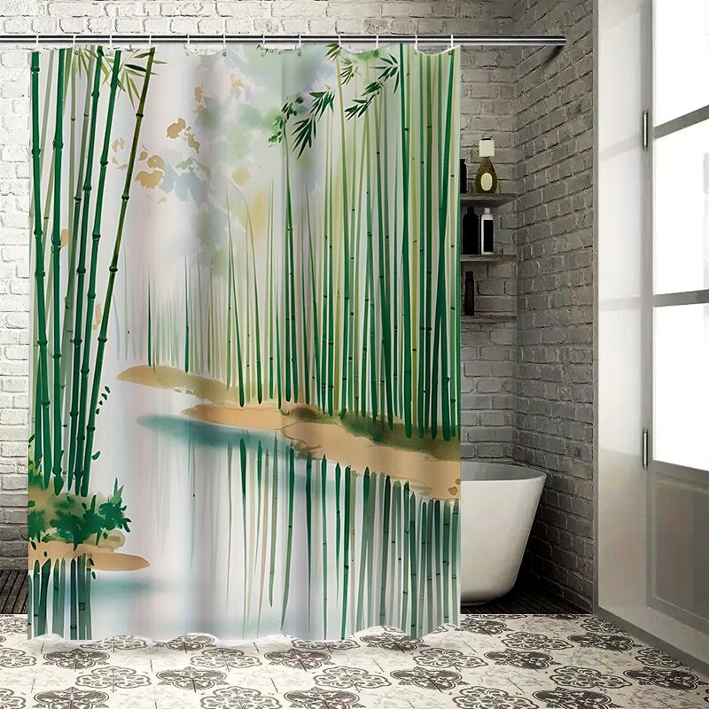 

Bamboo Forest Print Waterproof Shower Curtain Elegant Greenery Design Nature Inspired Waterfall Reflections Decor Easy-Clean W60H190(CM)-1 Pcs
