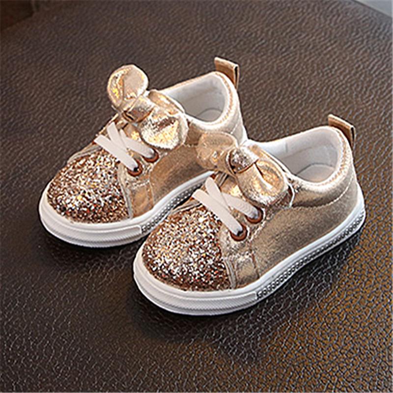 Children Baby Girls Boys Bling Sequins Bowknot Crystal Run Sport  Shoes