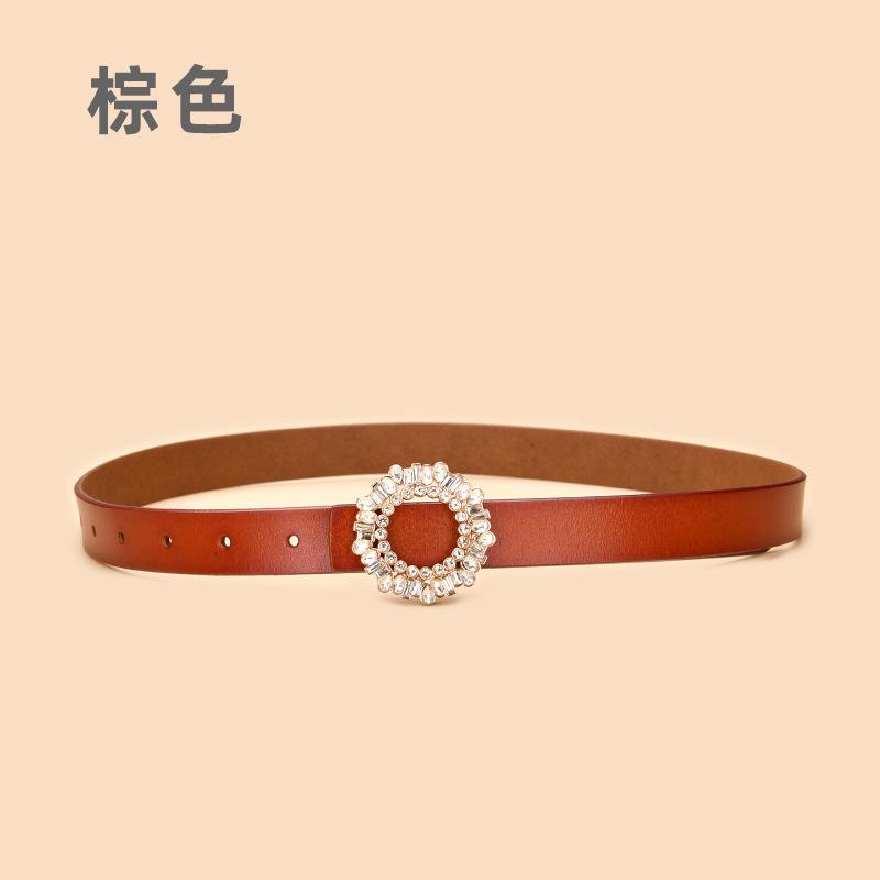 Ladies Belt With Crystal Diamond Square Buckle Decorative Belt Women'S Leather Smooth Buckle Belt