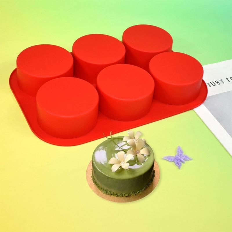 Food Grade Silicone Baking Pan Feature 6 Cylindrical Cavities Ideal for Cakes Dessert Heat Resistant and Nontoxic Materials
