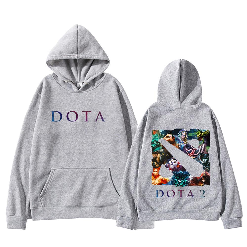 

Толстовки с логотипами героев Dota 2 Мужские Свитшоты в стиле High Street Женские Повседневная одежда в стиле Харадзюку с капюшоном Длинный рукав Свободный Пуловер XS серый