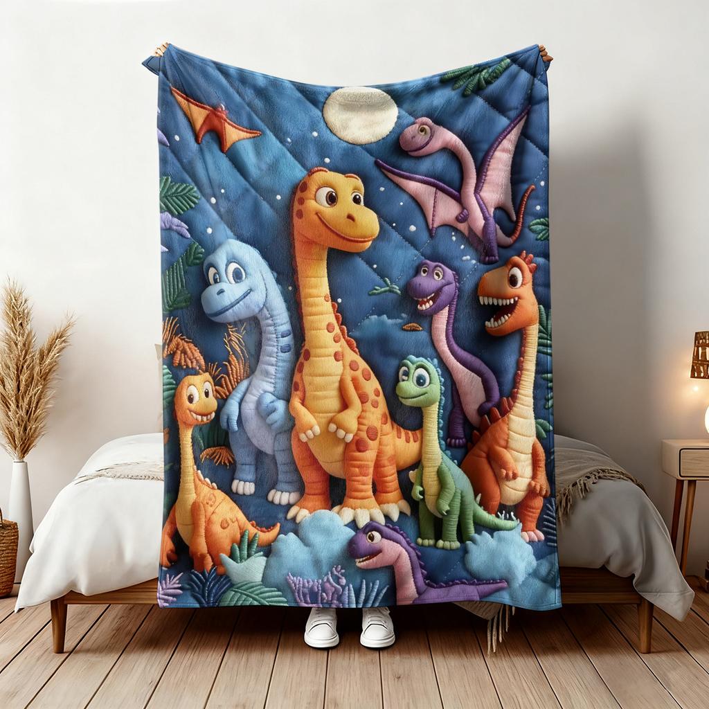 VIKAMA Cute Jurassic Dinosaur Fleece Blanket,3D Stuffed Look Print Toddler Bed Cover,Kids Room Decor All Season Nap Throw