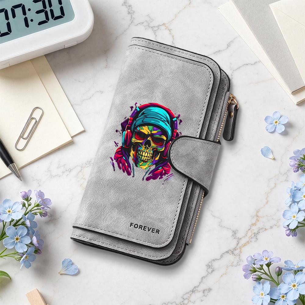 Colorful Skull Pattern Wallet Fashion Portable Multi Card Slot Zipper Purse