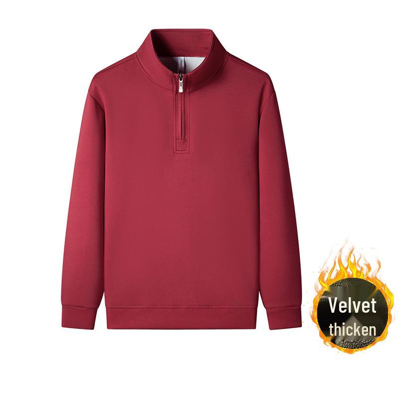 Unisex-Kapuzenpullover mit halbhohem Kragen und Reißverschluss, samtgefüttert, lange Ärmel, lässige, lockere Passform, Basisschicht für Paare im Frühling/Herbst