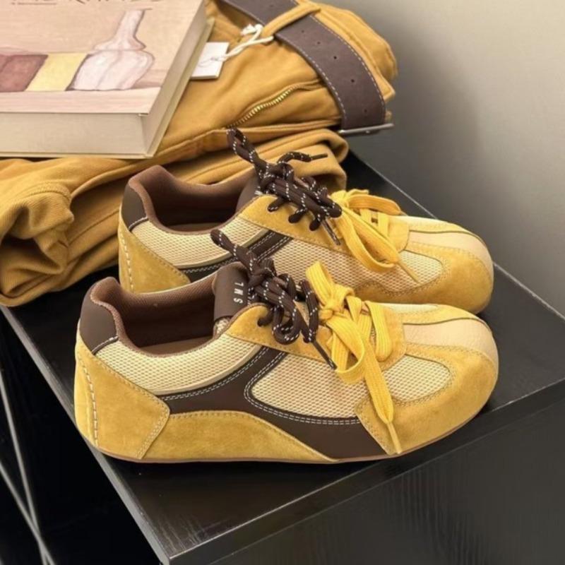 

Fashion Spring New Casual Sports Shoes Women s Fashion Round Head Splicing Mesh Fabric Front Strap Soft Sole Non-slip Shoes 35 жёлтый