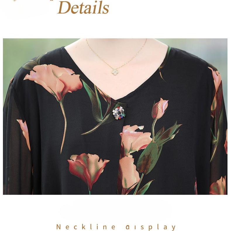 Summer Women's Plus Size Blouse Half Sleeve V Neck T-Shirt Loose Printed Blouse