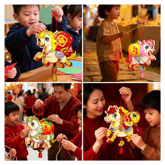 Tecknad häst DIY-lykta kit kinesiskt nyår handhållen lyckolykta för vårfestivalen Hanfu Cosplay fotorekvisita