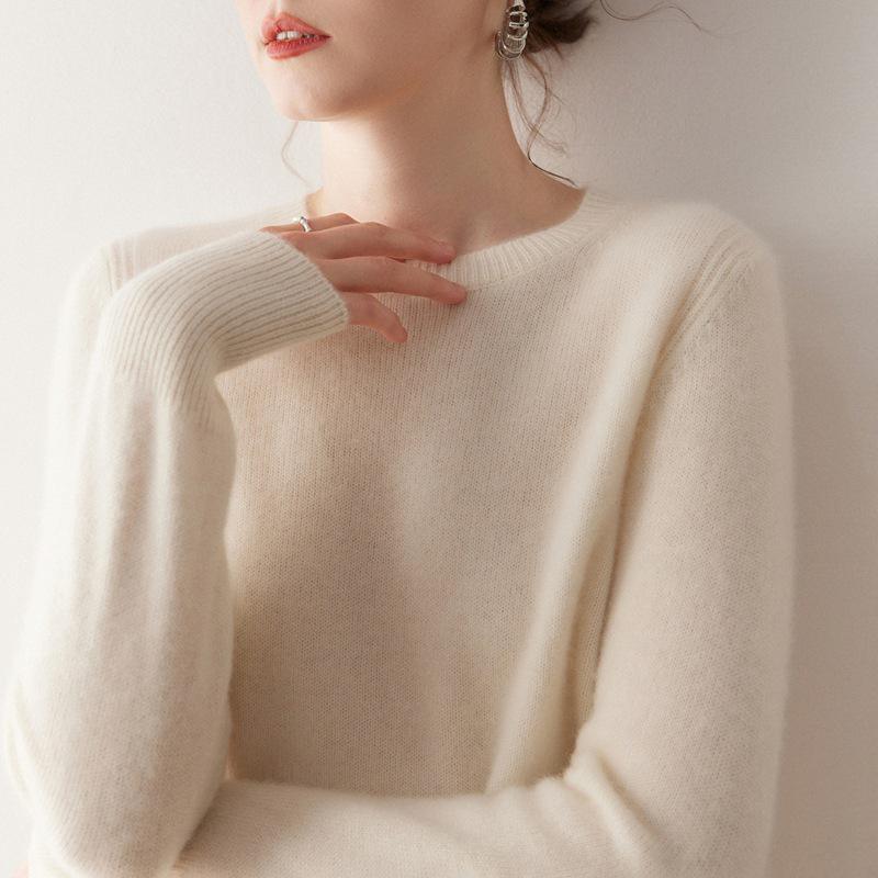 Women's Cashmere Crew Neck Sweater - Soft Knitted Pullover for Autumn/Winter