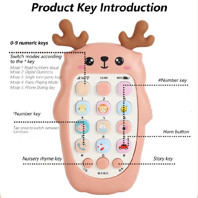 Educational Simulation Phone Toy For Kids USB Rechargeable Music Phone with Deer Shape Baby Early Learning Electric Toy