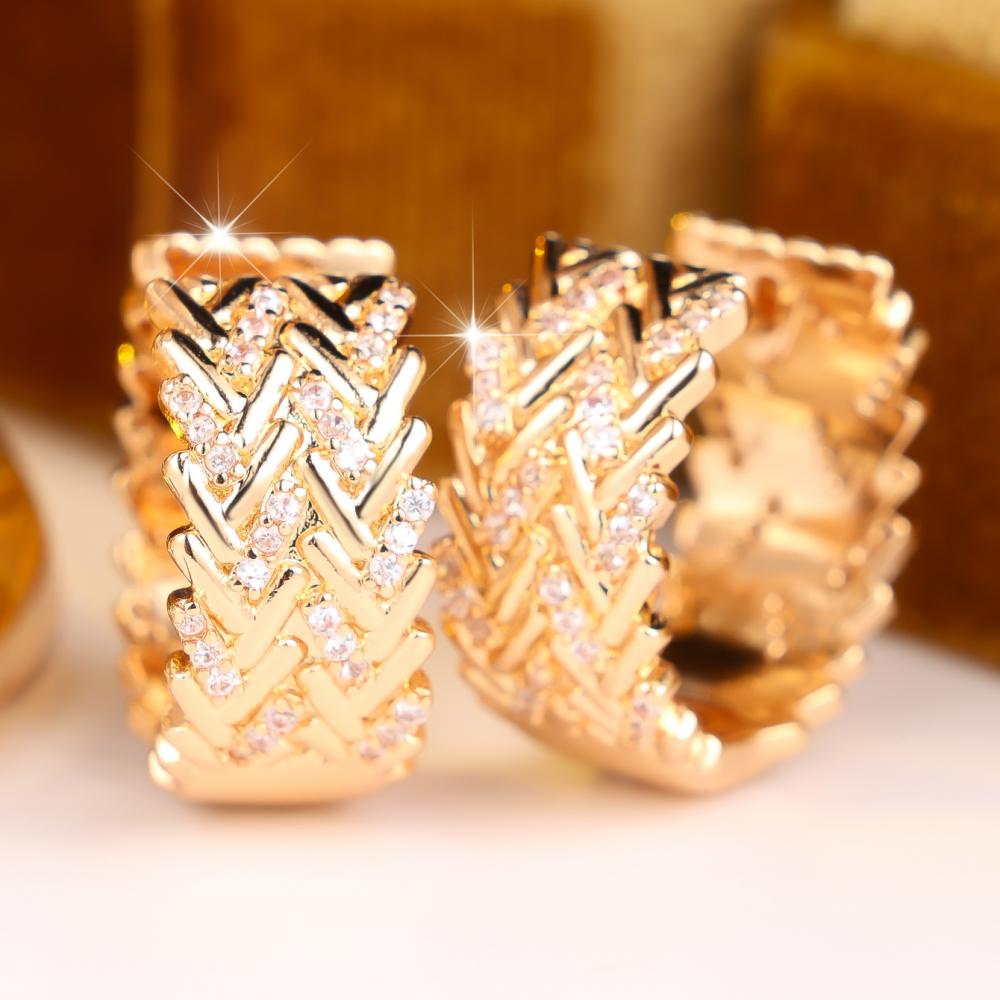 Elegant Gold Color Braided Zircon Hoop Earrings for Women Daily Wear and Party