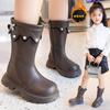 Children Fashion Boots with Butterfly-knot Girls High Boots PU Back Zipper Elegant Kids Thick Warm Plush Fur Princess Boots 2024