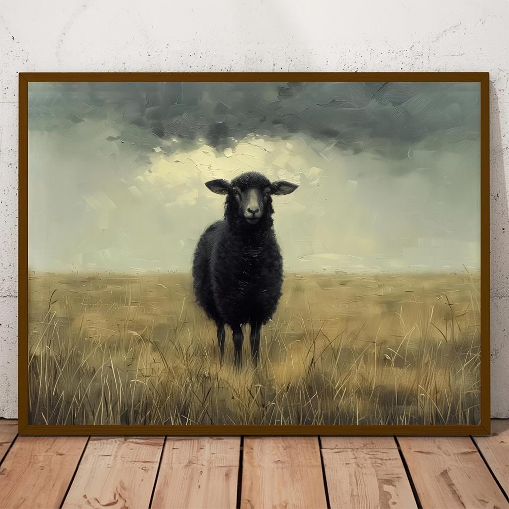 Stylish Black Sheep Canvas Art Print, Retro Farmhouse Decor, Unframed Wall Poster, Perfect for Living Room and Bedroom