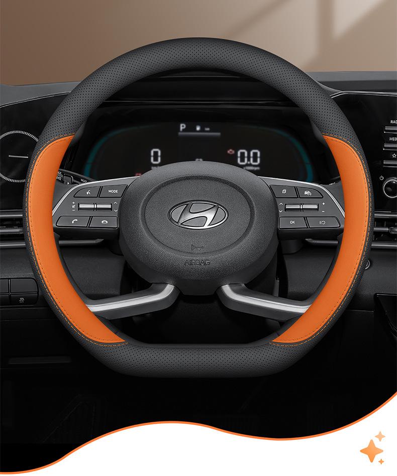 Ultra cienka Pokrowiec na Kierownicę ze Skóry Naturalnej do Hyundai Elantra, Tucson, Sonata, Santa Fe i Mistra.