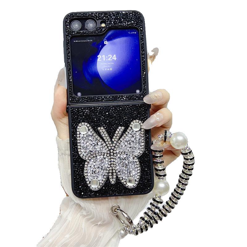 Tide Brand Glitter Is Suitable for Samsung ZFlip5 Mobile Phone Case, Folding Rhinestone Bow Zflip4/3 Portable Protective Case.