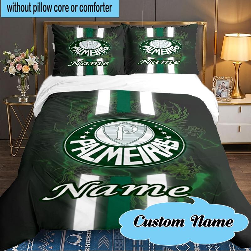Custom Name Palmeiras Team Crest Bedding Set 3pcs, Bedding Set Including 1pc Duvet Cover And 2pcs Pillowcases for Bedroom, Dormitory Gift