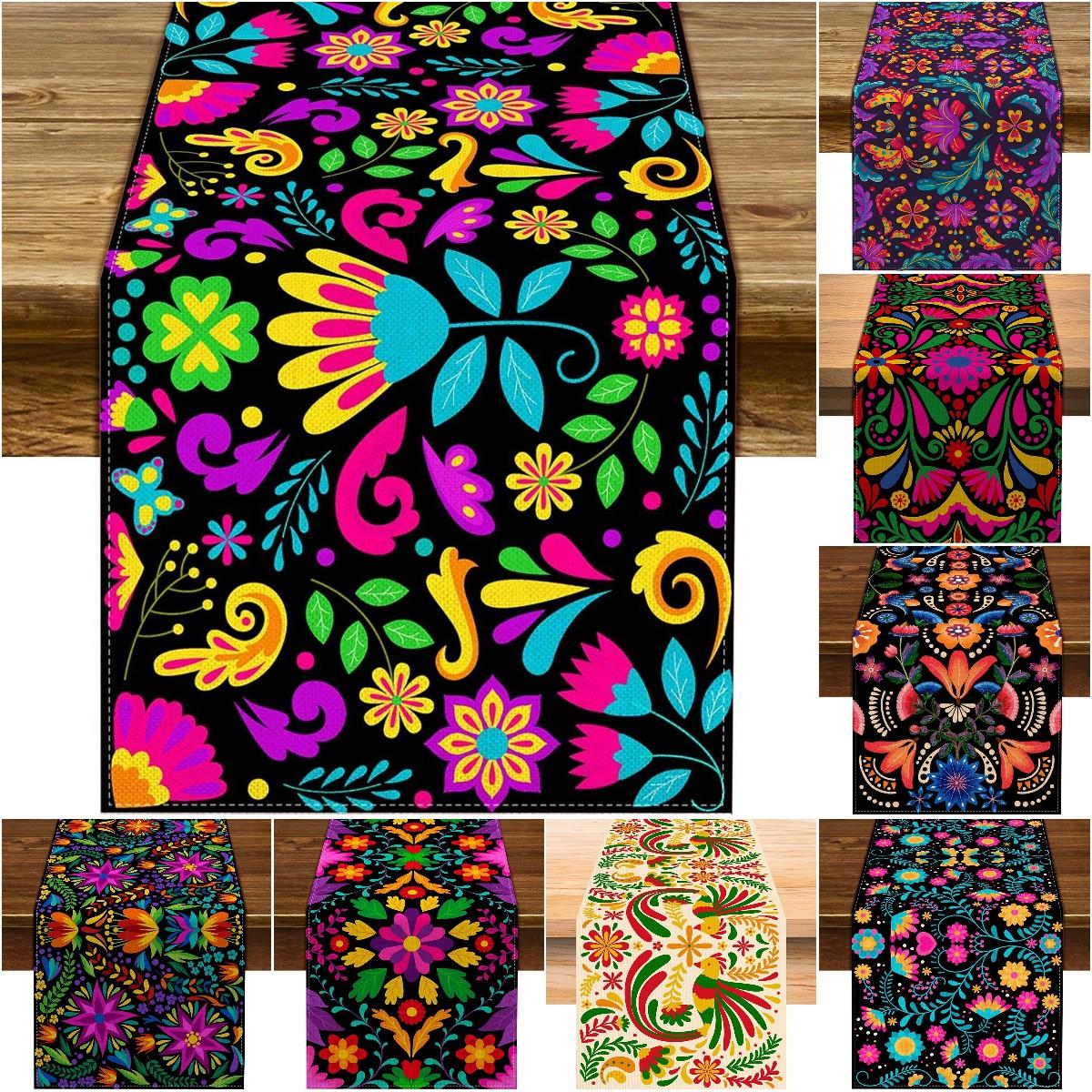 

33x183 см мексиканский красочный винтажный льняной обеденный стол с цветком мандалы, домашний декор, кухонный обеденный стол, дорожка