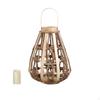 Woven Candle Holder with Electronic Teardrop Wooden Lantern for Home Decor, Tabletop,