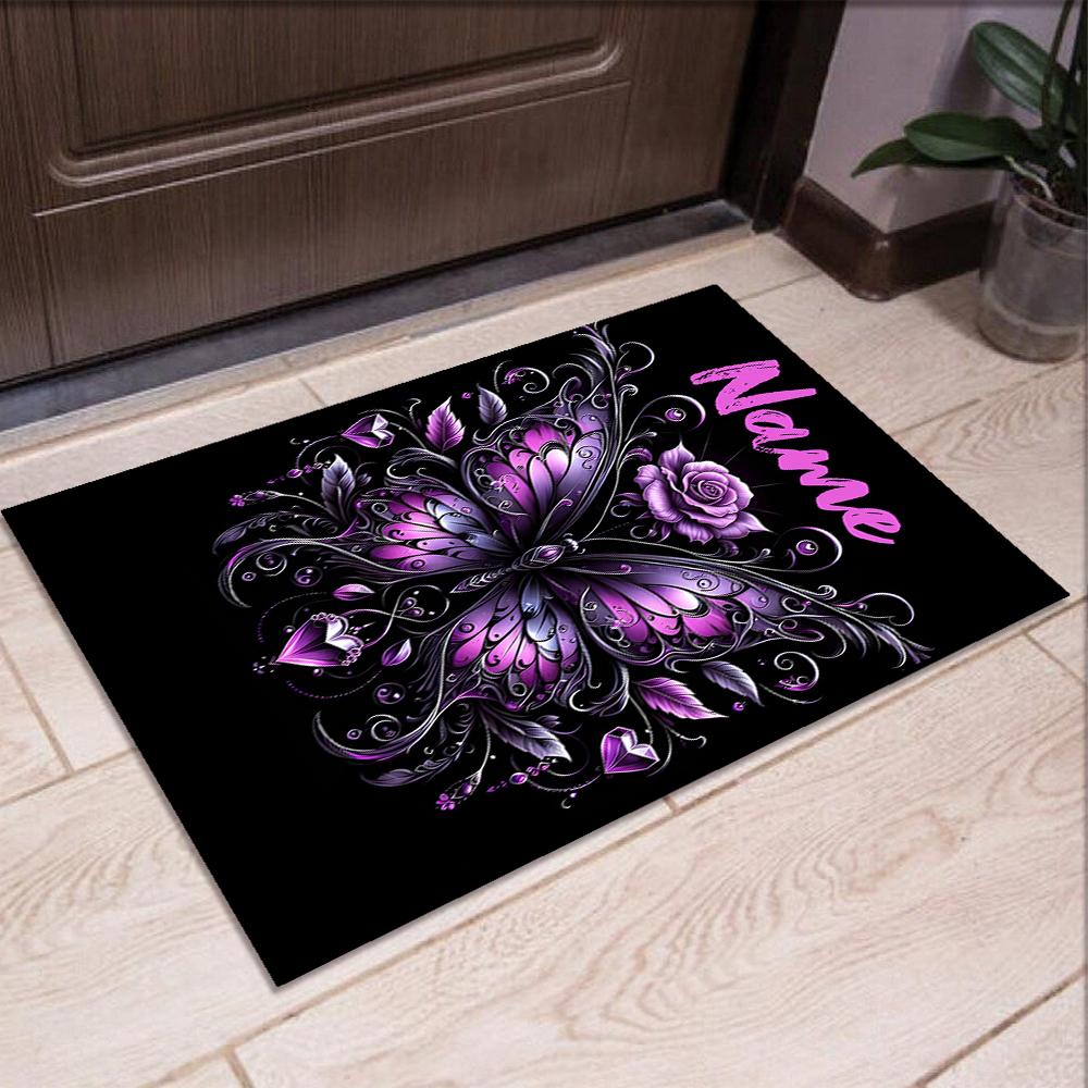 Custom Name Butterfly Printed Carpet,Rug for Office Chair Living Room Bedroom Kitchen Room Decor Gifts.