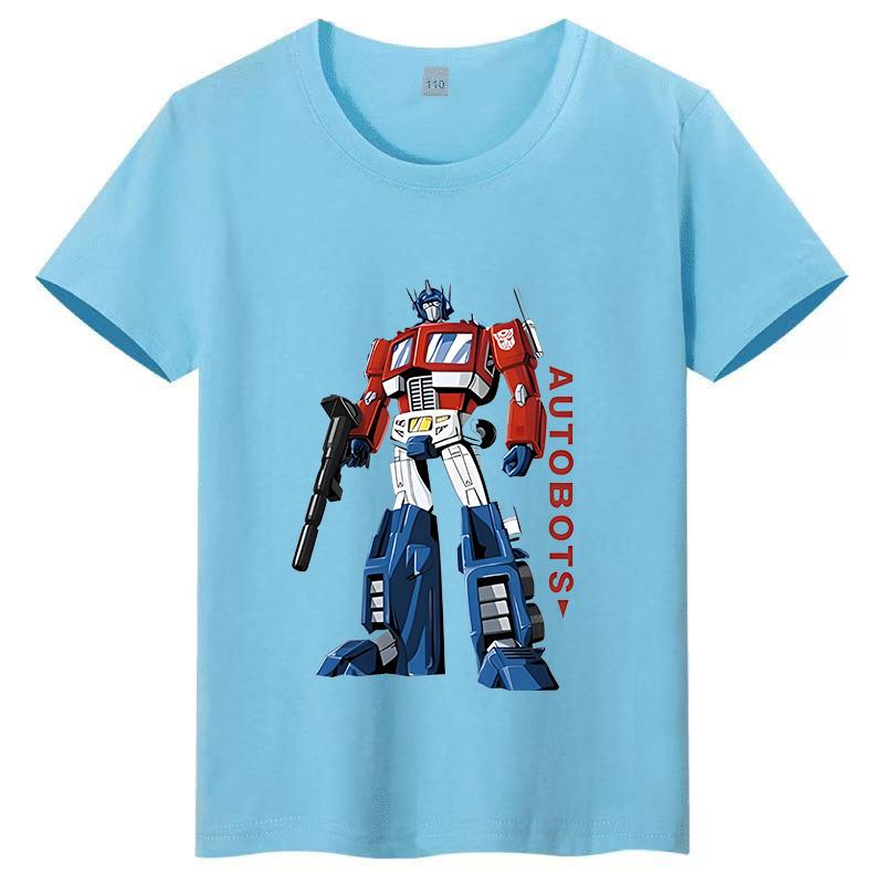 T-shirt per bambini in puro cotone con stampa cartone animato Optimus Prime dei Transformers, nuovo stile estate 2026, maglietta top per genitori e figli