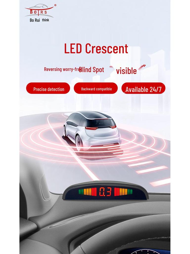 Boruisi Crescent LED Reversing Radar with Beeping Sound and 8 Sensors