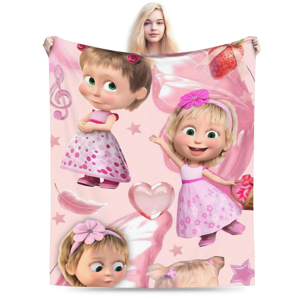 Coperta M-Masha e Orso Morbida Novità Peluche Biancheria da Letto Plaid Per Bambine Bambini Esterno Flanella Copriletto Coperta da Letto