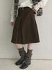 Xu Man Retro Korean Pleated Wool Midi Skirt for Women