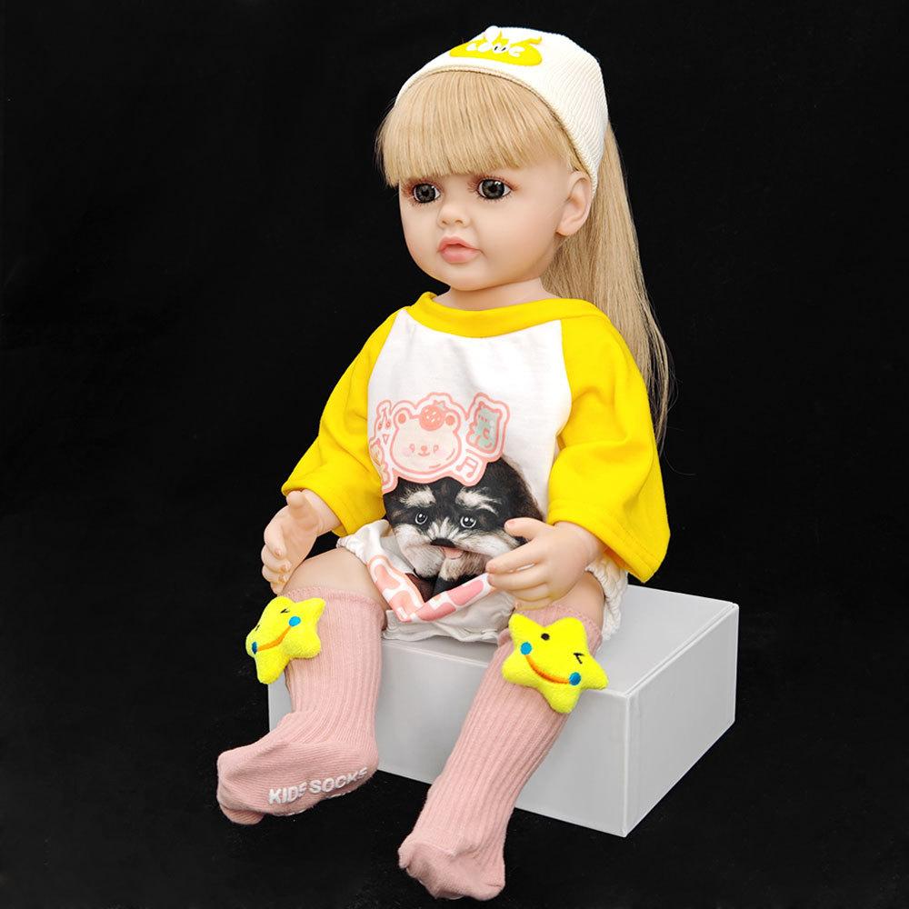 55 cm 22 zoll Lebensechte Reborn Baby Mädchen Puppe Weiche Silikon Lange Braune Haare Realistische Prinzessin Kleinkind Bebe Geburtstag Geschenk