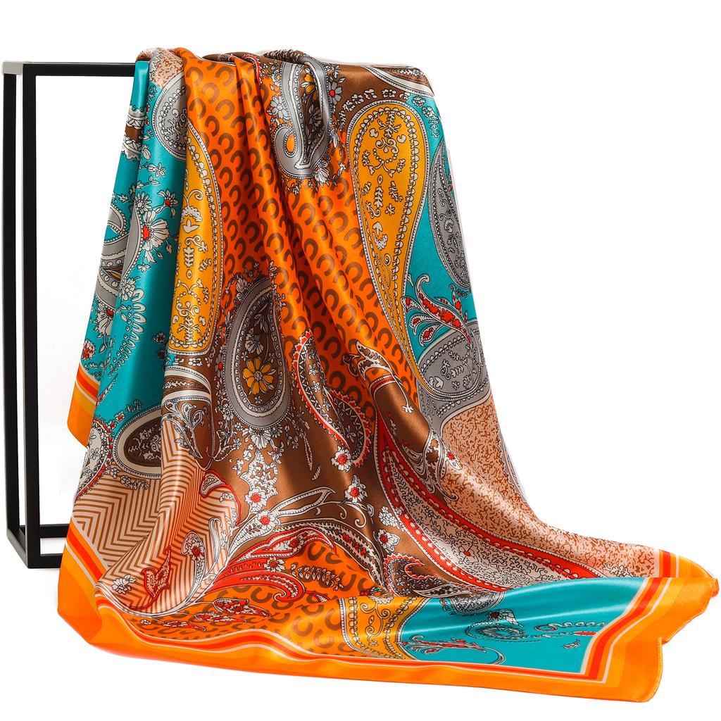 Fashion Scarves For Women Print Silk Satin Head Scarf Female 90cmx90cm Luxury Brand Square Shawl Large Hijab Scarfs For Ladies