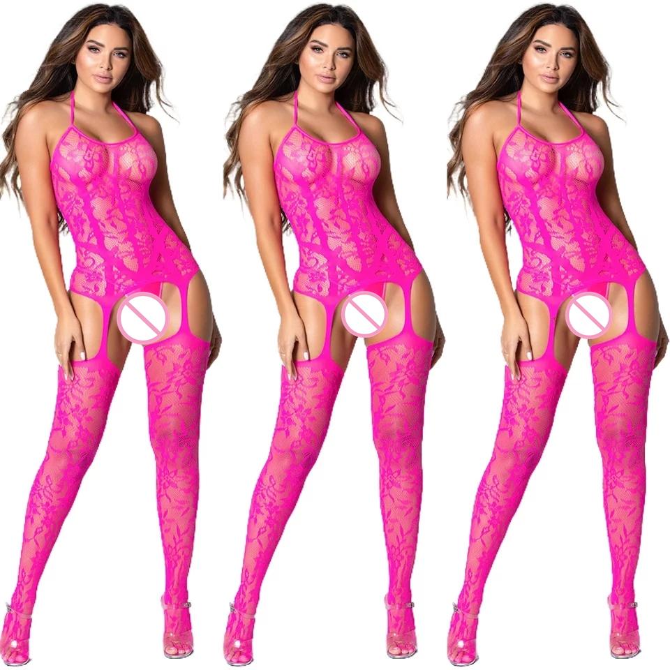 Women Bodysuits Transparent Bodystocking For Sex Bold Body Suit Open Crotch Pantyhose Erotic Costumes Sexy Fishnet Lingerie