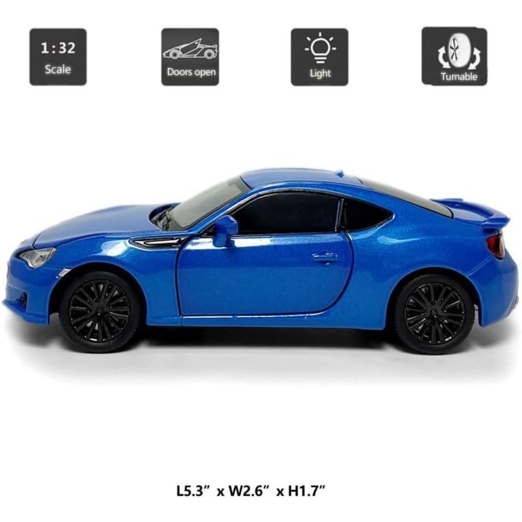 1/32 Scale Subaru 2017 BRZ Model Car Diecast Toy Cars Metal Children's Die-cast Vehicles,Doors Open,with Light,Toys for Kids Gifts Collection Display