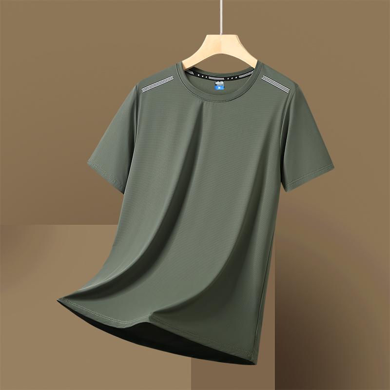Summer Ice Silk Short Sleeved Men's Sports Short Sleeved Casual T-shirt Men's Outdoor Leisure Sports Quick Drying Short Sleeved T-shirt