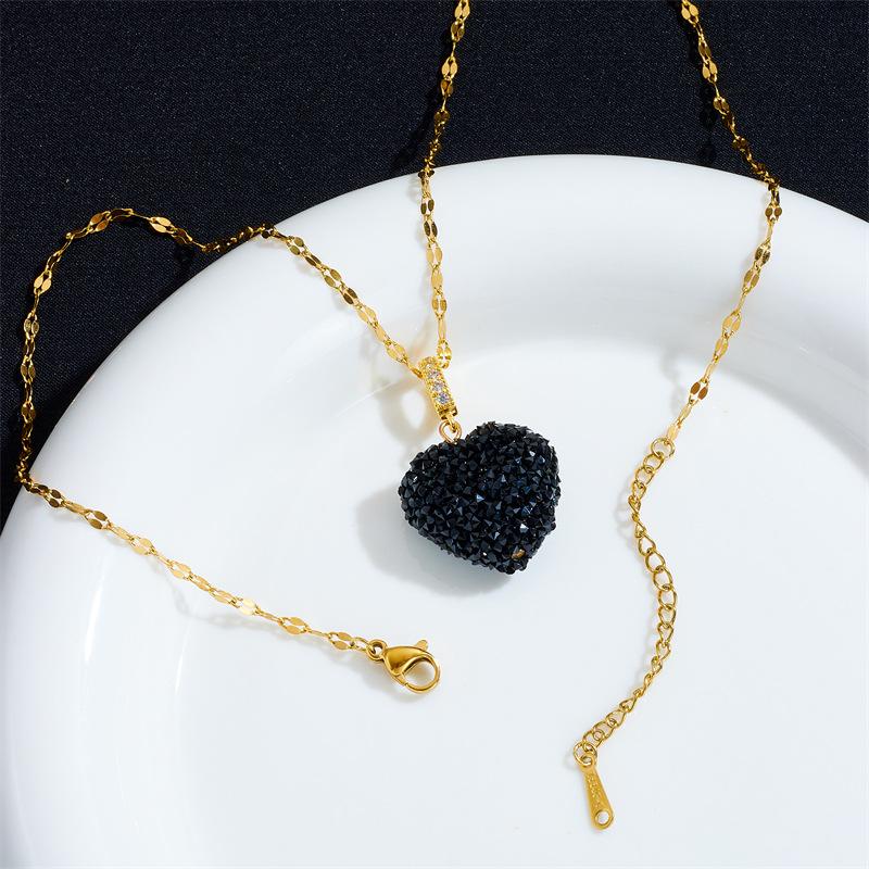 Bling Colorful Rhinestone Love Heart Pendant Necklace Fashion Hip Hop Stainless Steel Chain Jewelry Gifts for Women Teen Girls