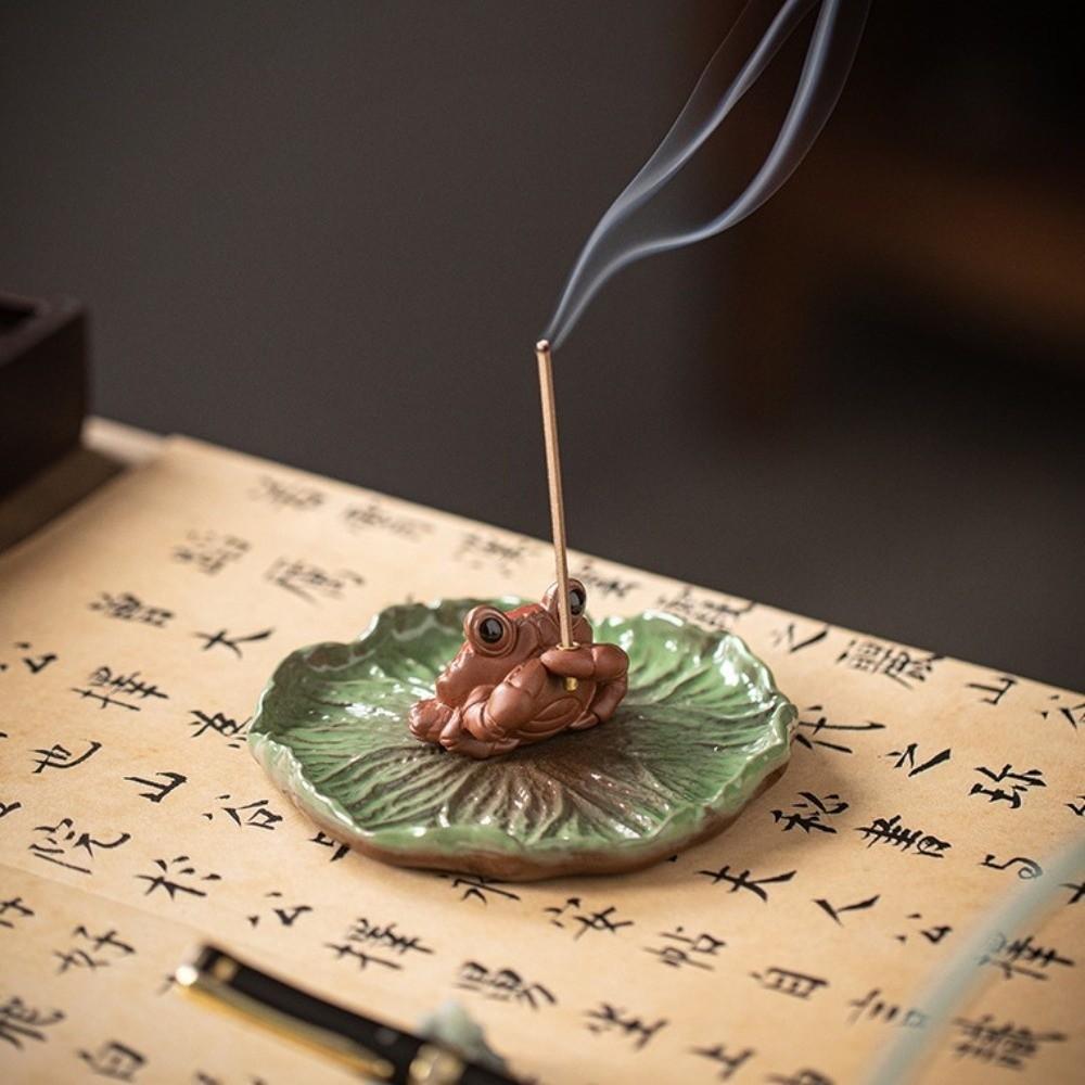 Zen Chinese Style Lotus Tabletop Incense Base Ceramics Incense Stick Burner  For Household Aroma