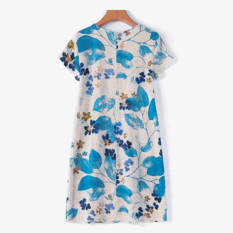 

2026 New Cross-border Women s Elegant Floral Print Short Sleeve Dress Medium синій