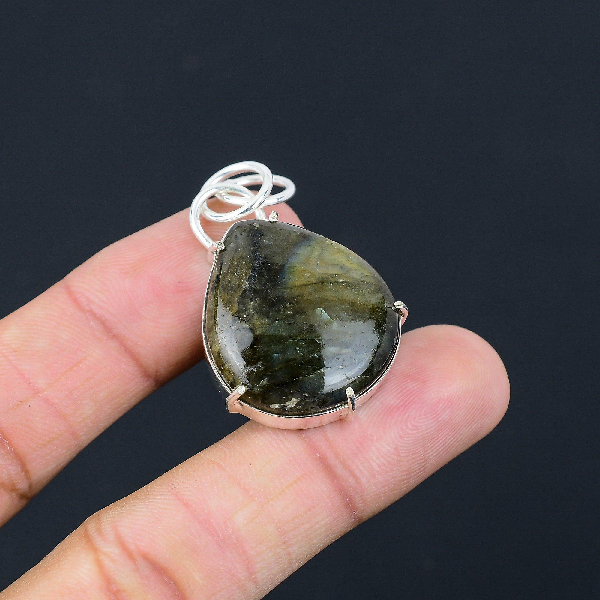 Pear Labradorite Gemstone 925 Silver Wedding Anniversary Trendy Pendant Jewelry
