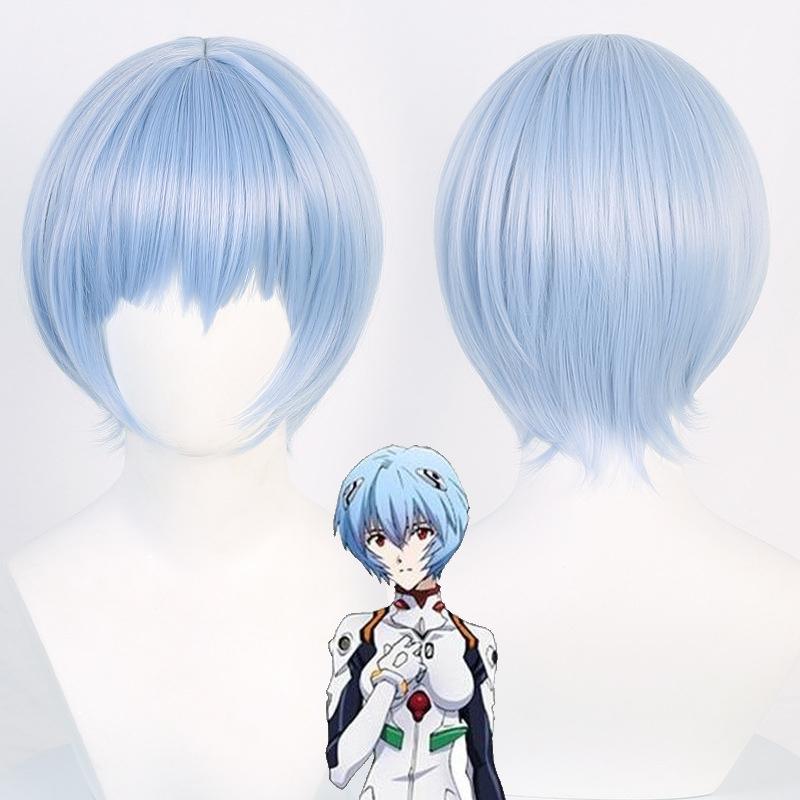 Evangelion Anime Eva Ayanami Rei Cosplay Festival Festa Costume Parrucca Corta Azzurro Chiaro Parrucche Sintetiche Resistenti al Calore