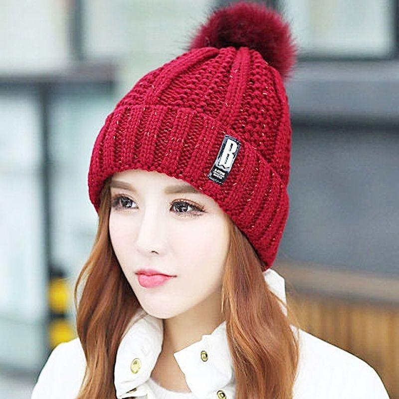 Knitted Winter Hat With Plush Balls And Letter Decorations For Outdoor Daily Use