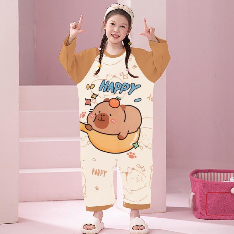 Girls Cotton Pajama Set Long Sleeve One-Piece Sleepwear Collection Cartoon Animal Print Kids Nightwear 3-8 Years