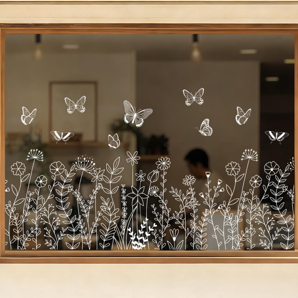 Spring Butterfly & Flower Electrostatic Stickers, Shop Window Glass Decorative Clings
