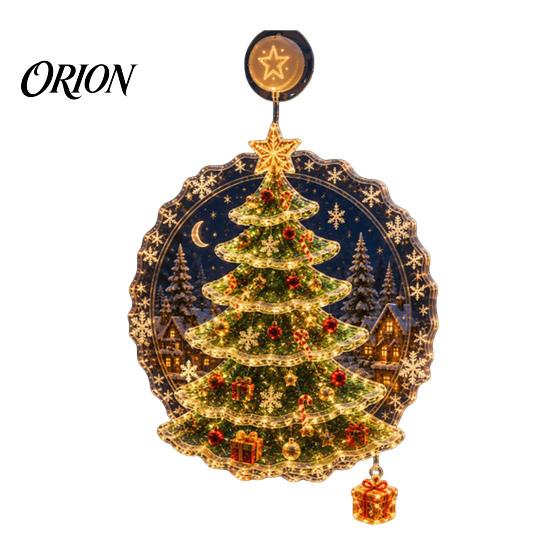 Battery Operated LED Light Christmas Suction Cup Window Light, 7.8-Inch Double-Layer Warm Seasonal Glow Powered Hanging for Holiday Glass Windows,