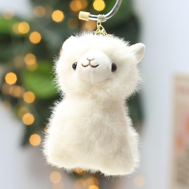 Fluffy Plush Alpaca Keychain with Vibrant Colorful Bells Cute Charm for Backpack Car Key Pendant