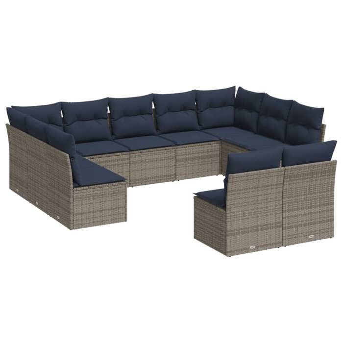 VidaXL Salon de Jardin avec Coussins 11 pcs, Canapés de Terrasse, Ensemble de Meubles d'Extérieur Patio, Moderne, Gris 3218351