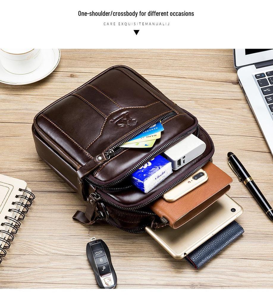 Old Lion Men's Retro Cowhide Messenger Bag - European & American Fashion Small Shoulder Bag