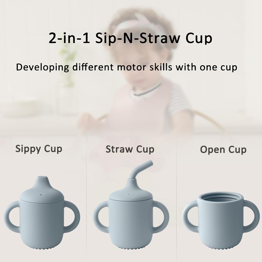 Color Kids 1PCS Silicone Straw Cup With Two Lids BPA Free Leakproof Portable Snack Container Drinking Cup Feeding Essentials