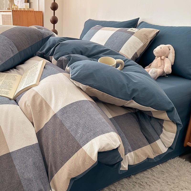 Washed Cotton Single Bedding Set Dormitory 150x200cm Bed Sheet Duvet Cover Pure Color Modern Minimalist