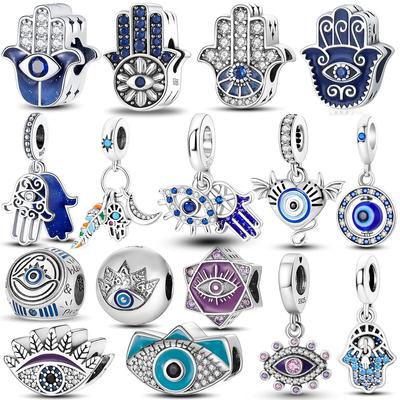 Lucky Blue Devil Eyes Pendant Fit Original Bracelet Necklace 925 Sterling Silver Palm Egypt Charms Bead DIY Jewelry