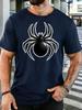 Black Spider With White Outline Unisexs Front Print T Shirt Creepy Insect Graphic Tee Casual Short Sleeve Horror Style Lover Gift