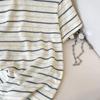 Summer Short-sleeved T-shirt Women's Design Sense Simple American Striped Korean Contrasting Color Round Neck Women's New Top