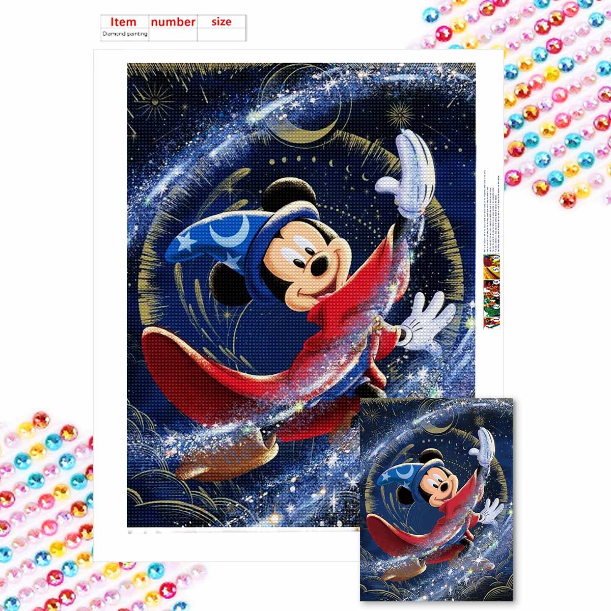 

5D Алмазная вышивка своими руками Микки, творящий заклинания, Полная выкладка Стразы Мозаика Вышивка Изделия ручной работы Домашний декор Подарок Round 20x30cm